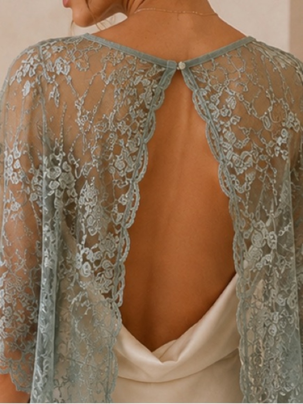 NWT Tulip B Backless Lace Capelet in Sage Green Shawl Coverup Delicate Feminine - Picture 6 of 6